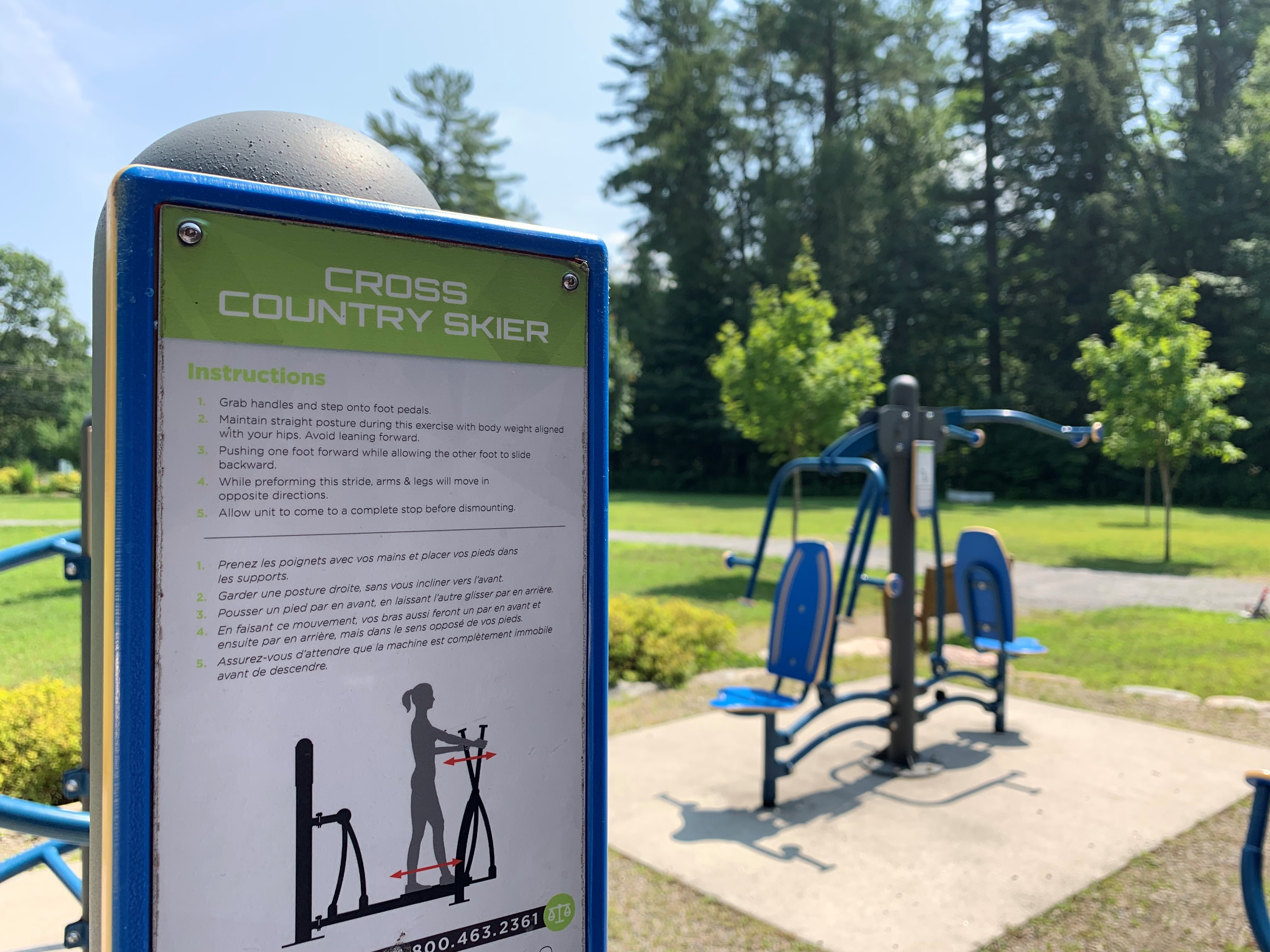 Image shows outdoor exercise equipment at Dorset Lions Centennial park.