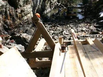 Image shows the new log chute, partially completed. 