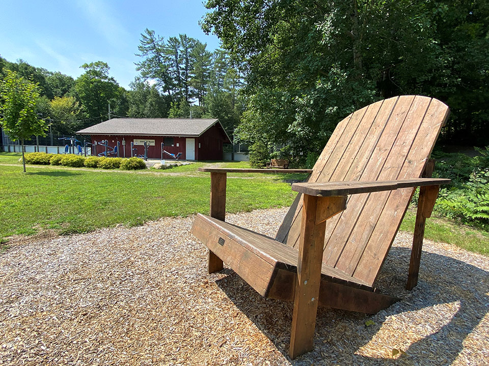 Image shows giant Muskoka chair at Dorset Lions Centennial Park.