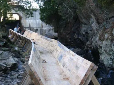 Image shows the new log chute, largely completed. 